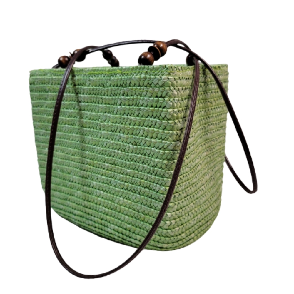 Sonoma Life & Style Straw Woven Shoulder Bag with beads, Green